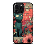 Cat And Flowers Brick Wall Illustration Case Cover Protective for iPhone, Samsung & Google Pixel HE0160