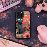 Cat And Flowers Brick Wall Illustration Case Cover Protective for iPhone, Samsung & Google Pixel HE0160