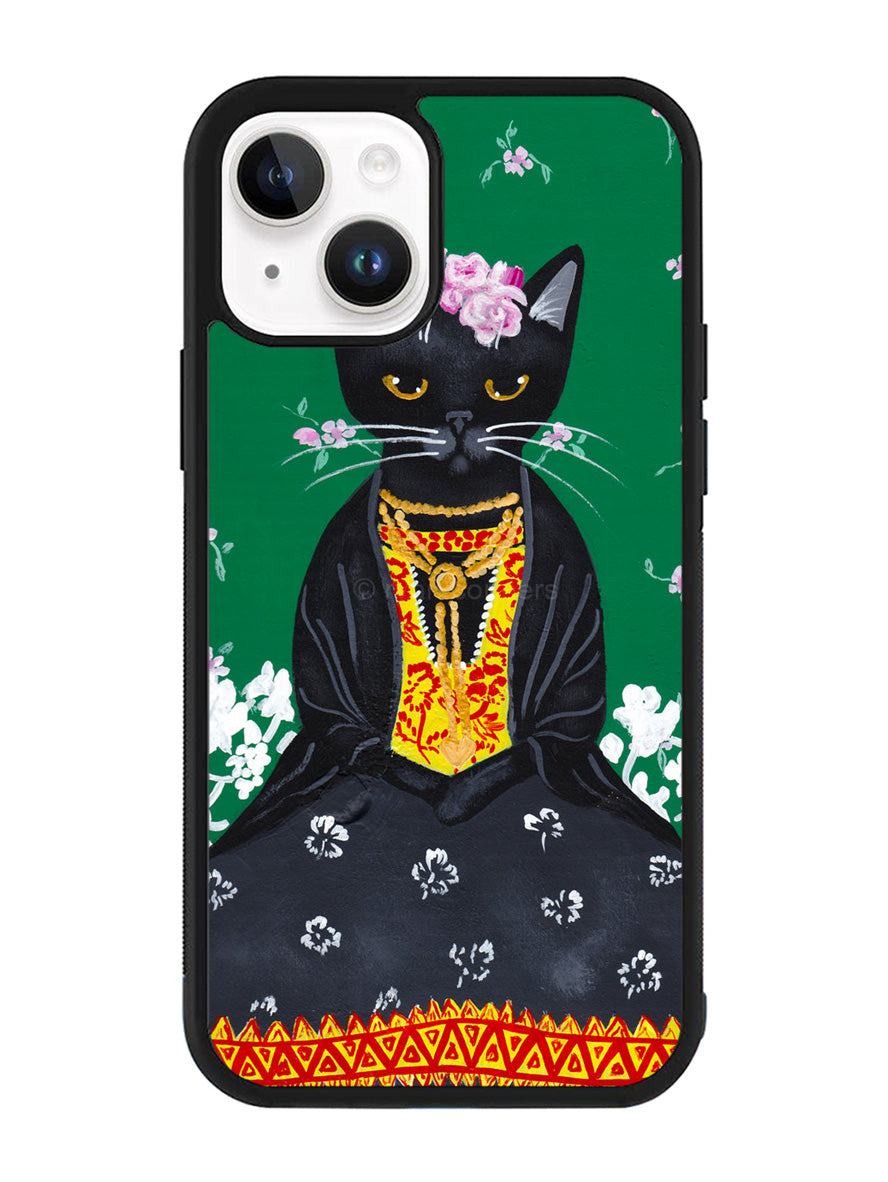 Frida Catlo Floral Black Cat iPhone 15 Plus Case OV1215
