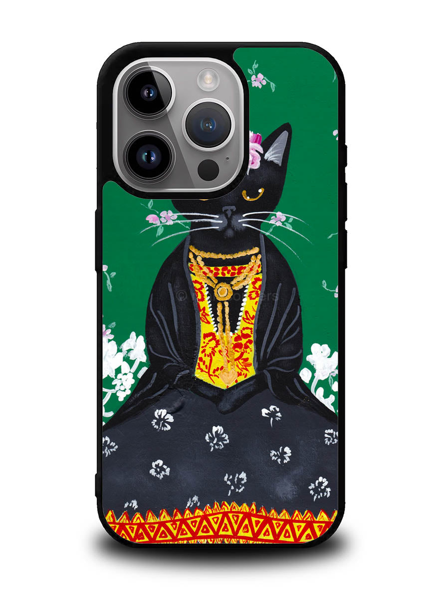 Frida Catlo Floral Black Cat iPhone 14 Pro Case QC1215