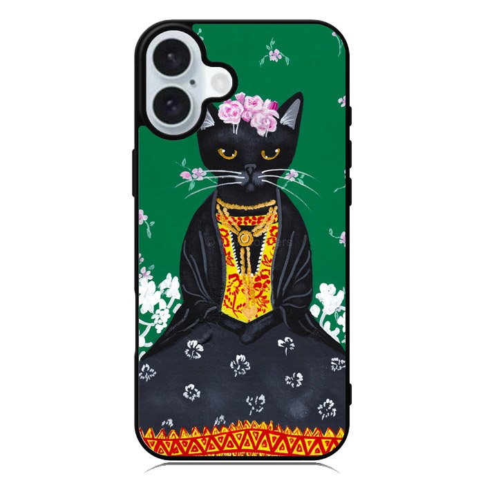 Frida Catlo Floral Black Cat iPhone 16 Plus Case QC1215
