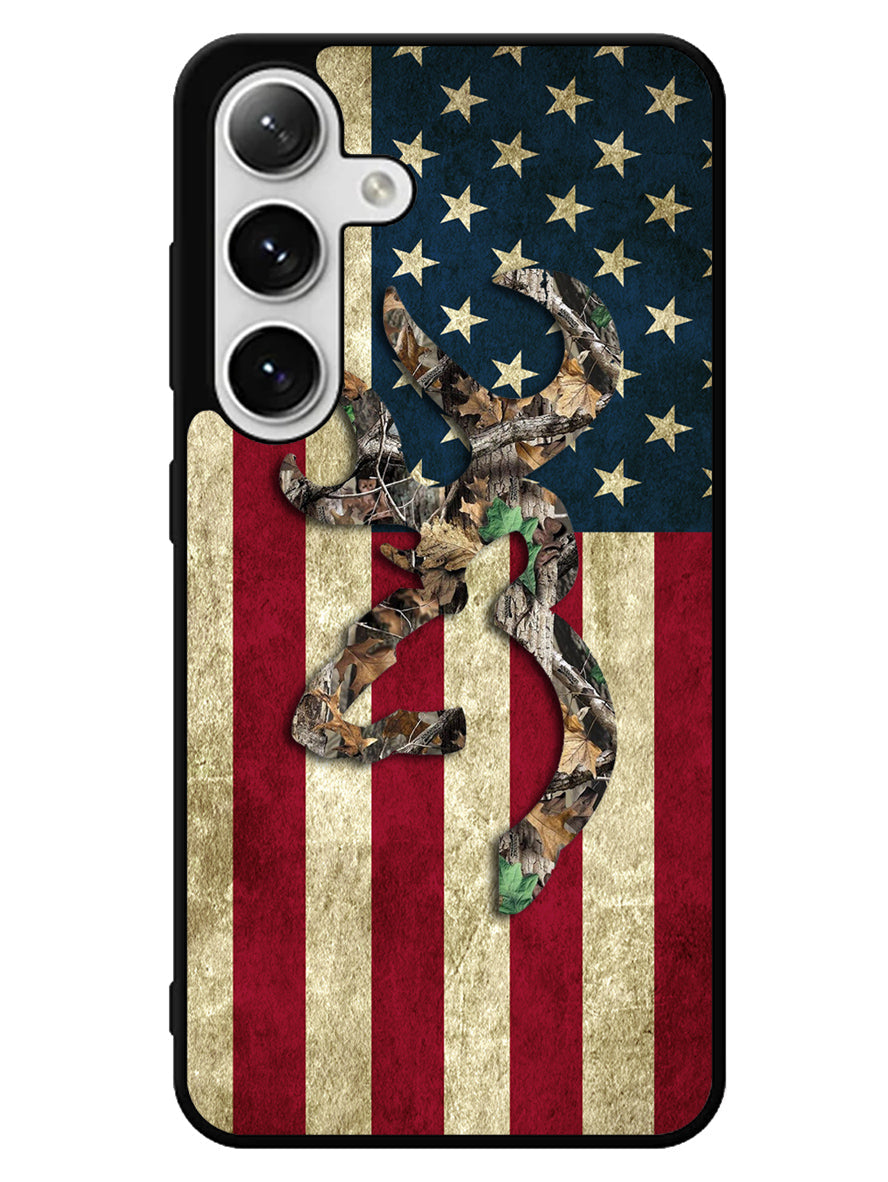 Browning Deer Real Tree Camo USA Flag Samsung Galaxy S25 5G Case