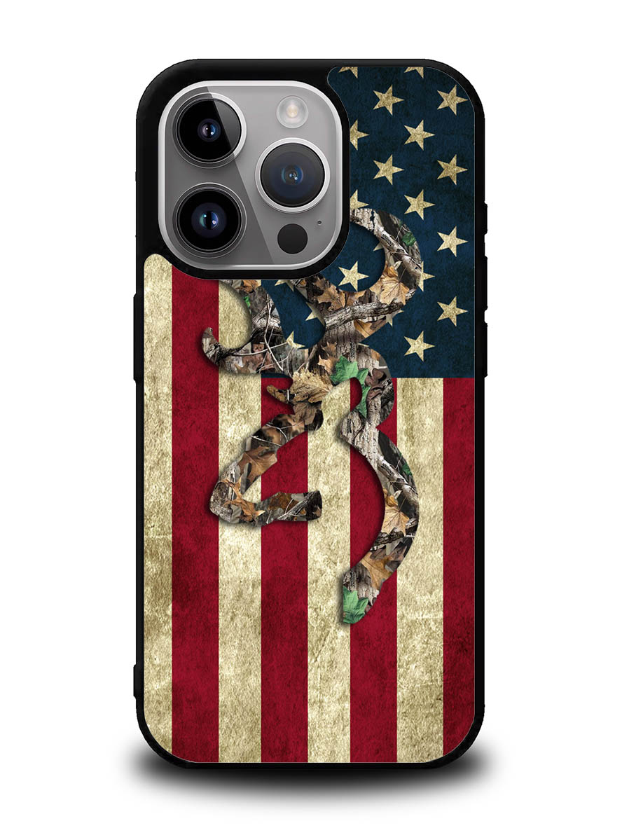 Browning Deer Real Tree Camo USA Flag iPhone 16 Pro Max Case