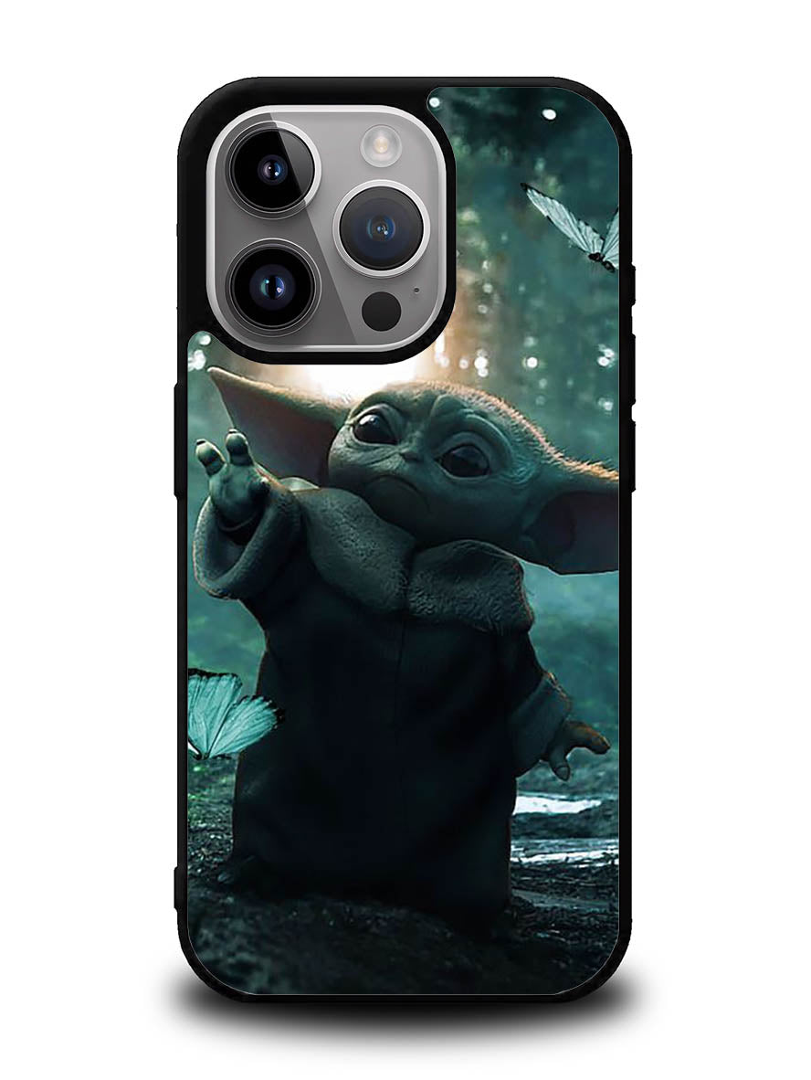 Baby Yoda In The Forest Love Butterfly iPhone 15 Pro Case