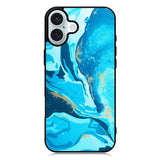 Marble Pattern Blue iPhone 16 Case QC3394