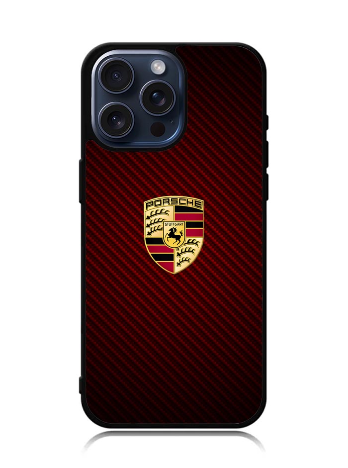 Porsche Logo Carbon Red iPhone 15 Pro Max Case