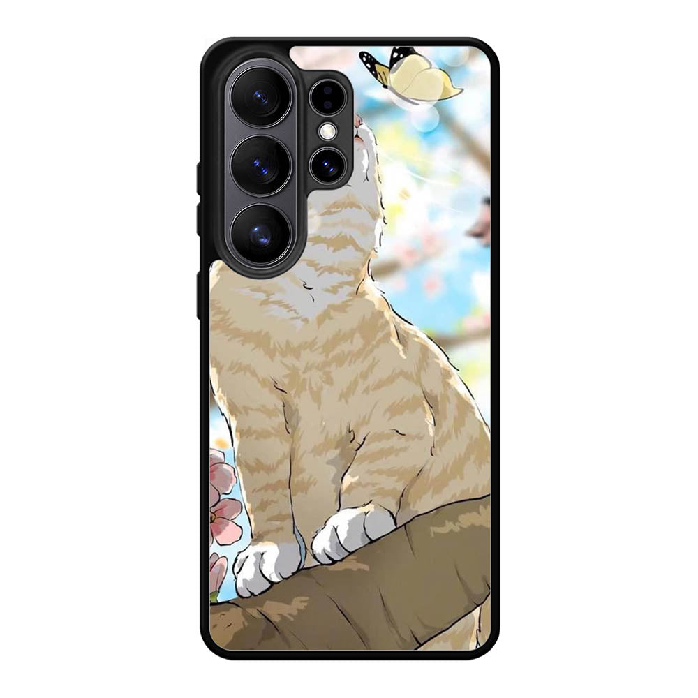 Cat and Butterfly Cartoon Samsung Galaxy S26 Ultra Case OV11191