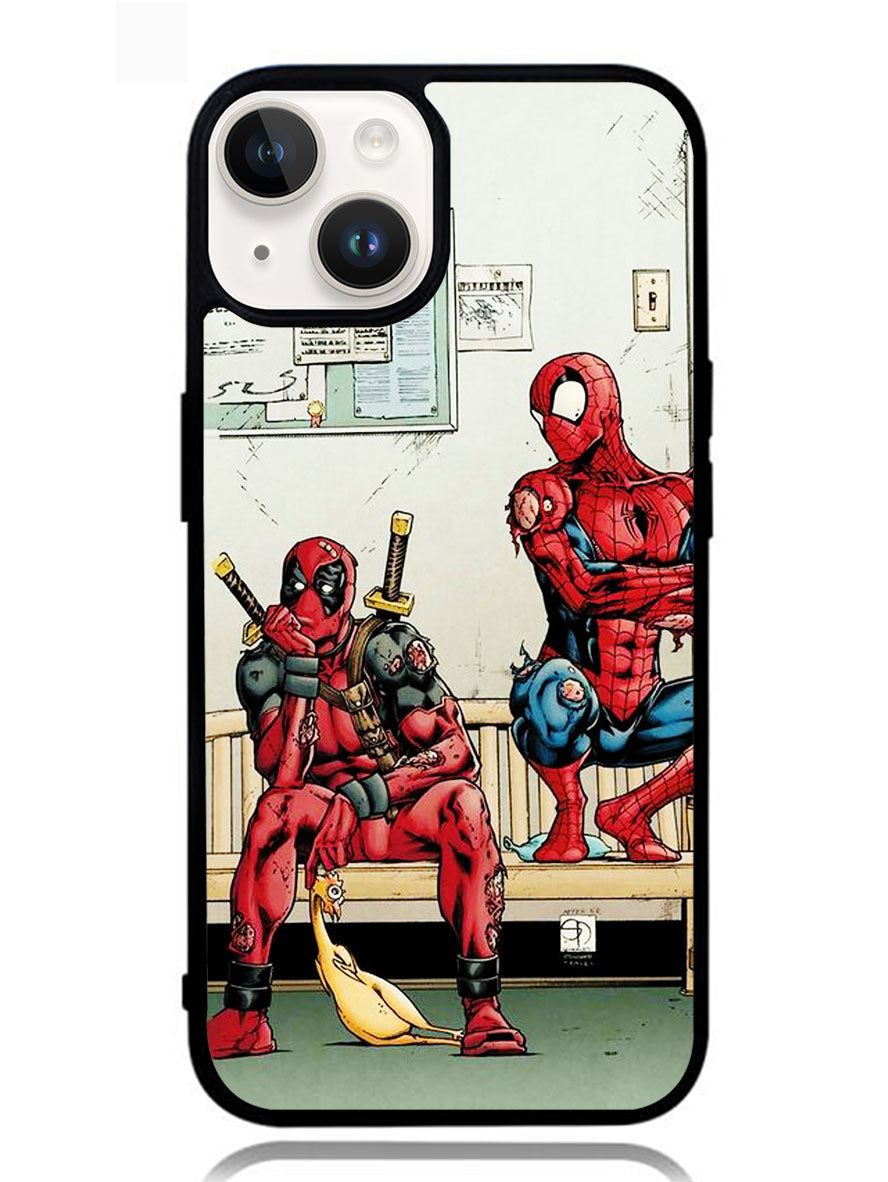 Funny Spiderman and Deadpool iPhone 14 Plus Case