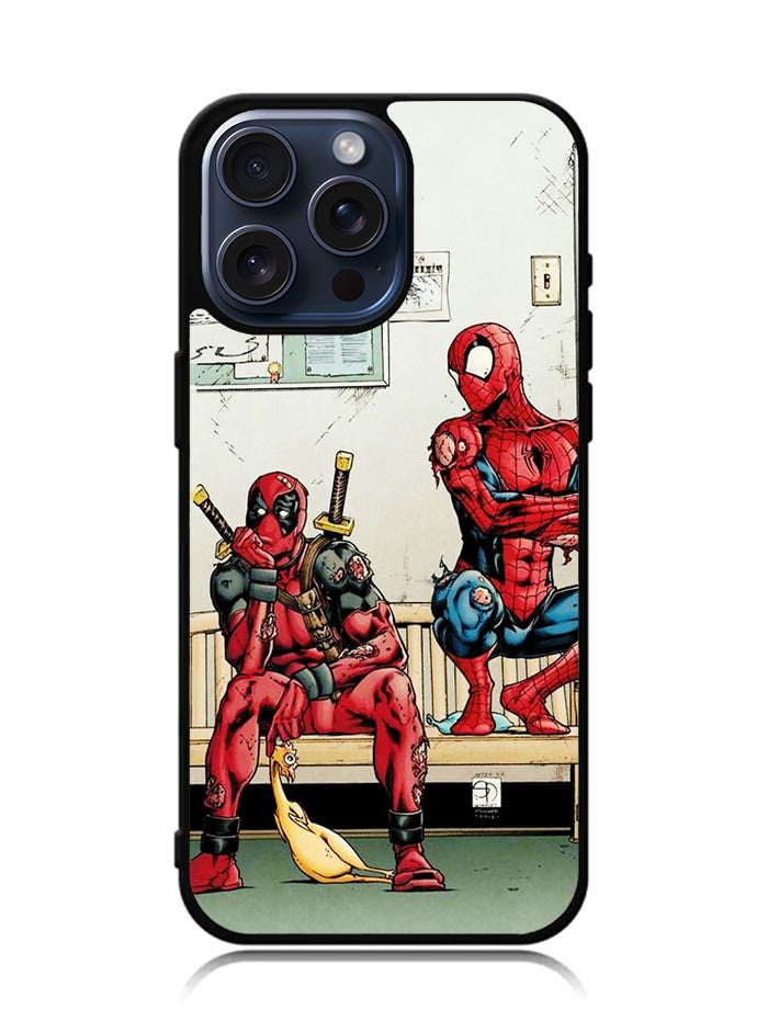 Funny Spiderman and Deadpool iPhone 15 Pro Max Case