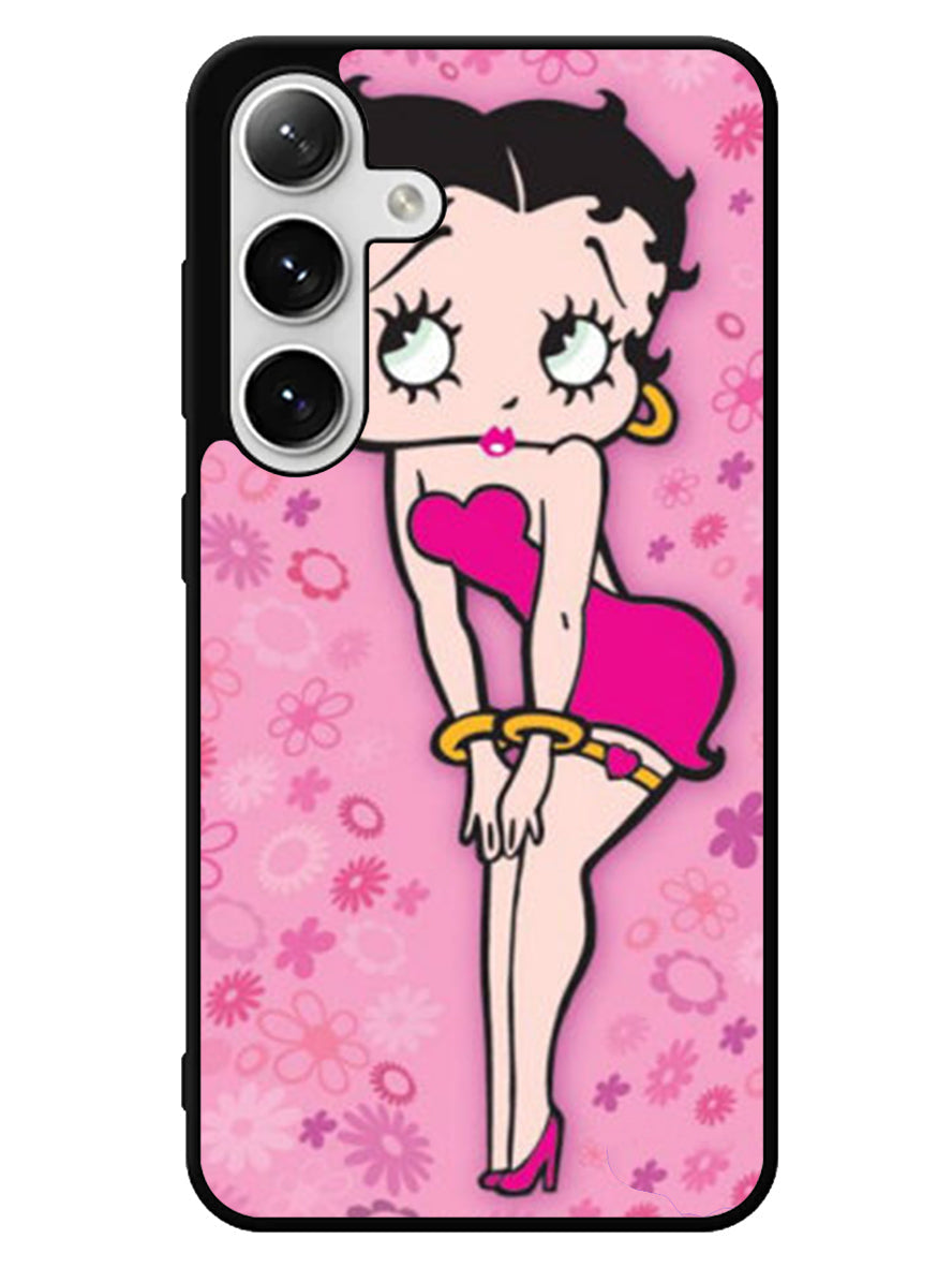 Betty Boop Pink Background flowers Samsung Galaxy S25 5G Case