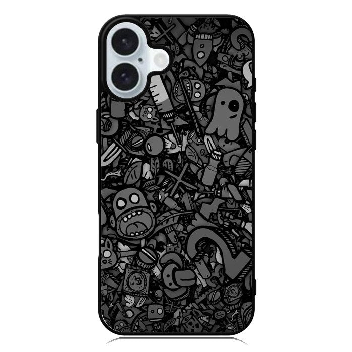 Doodle Grey Cool iPhone 16 Case QC7100