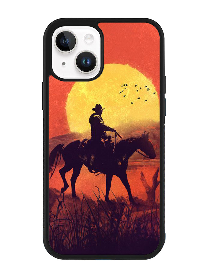 Red dead cowboy sunset Art iPhone 15 Case OV10805