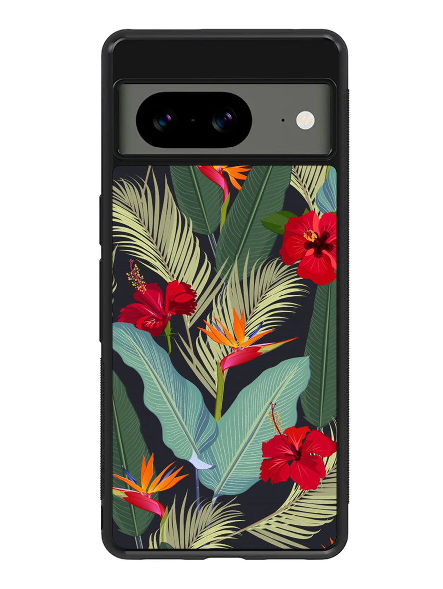 pattern tropical leaves with red hibiscus flower and bird of paradise Google Pixel 8 Case QC10790