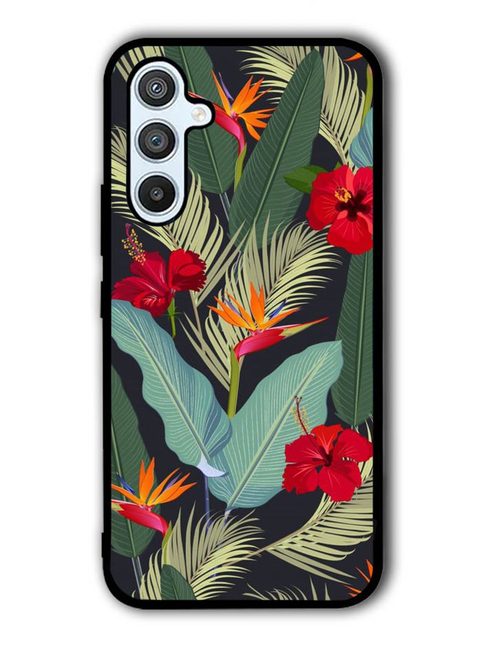 pattern tropical leaves with red hibiscus flower and bird of paradise Samsung Galaxy A54 5G Case OV10790