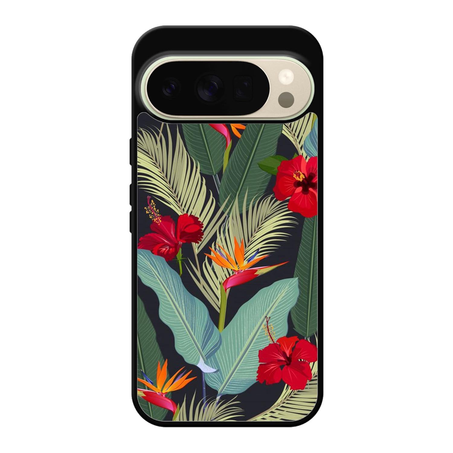 pattern tropical leaves with red hibiscus flower and bird of paradise Google Pixel 10 Pro Case QC10790