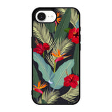 pattern tropical leaves with red hibiscus flower and bird of paradise iPhone 17e Case QC10790